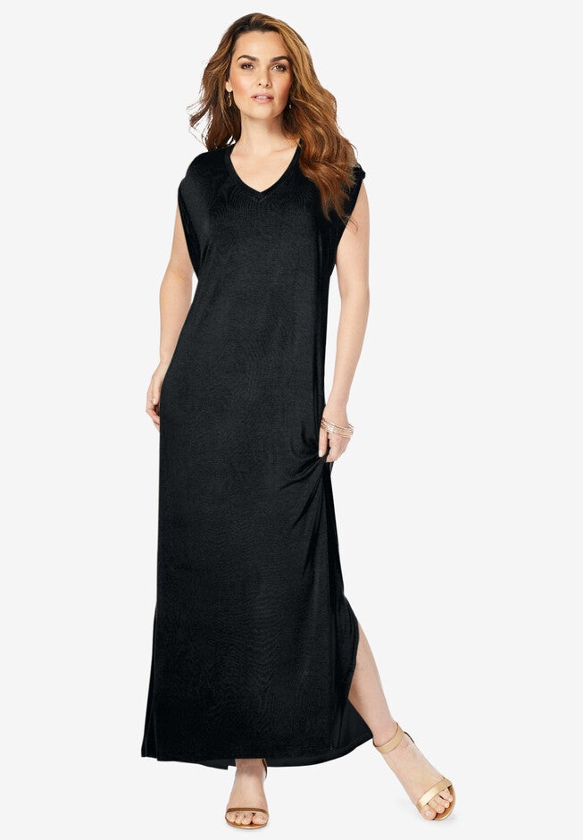 Side-Slit T-Shirt Dress, BLACK, hi-res image number 0