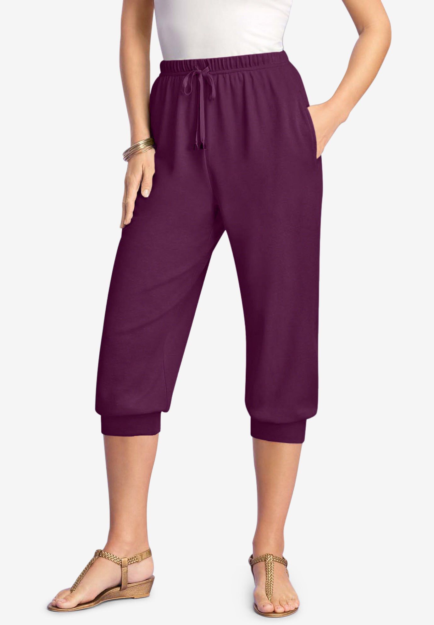 Plus Size Soft Knit Capri Pant with Drawstring Waist