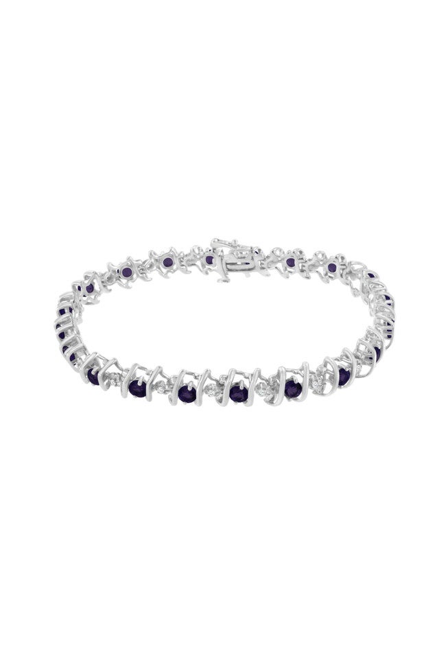 Sterling Silver Gemstone & Round Diamond Tennis Bracelet Purple Amethyst February Birthstone, , on-hover image number null