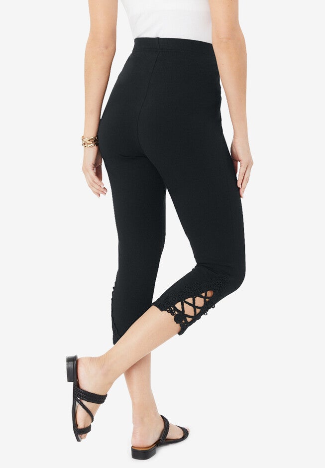 Lace-Appliquéd Capri Leggings, , on-hover image number 1