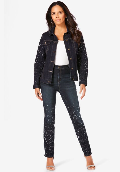 Statement Denim Jacket, RHINESTONE OMBRE, hi-res image number null