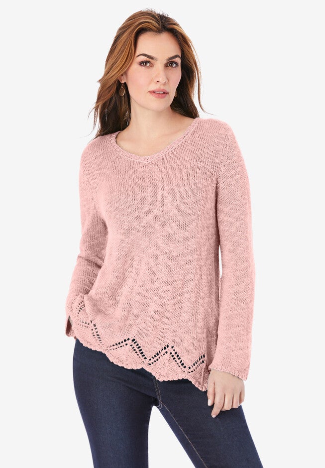 Pointelle Slub Boyfriend Pullover, SOFT BLUSH, hi-res image number 0
