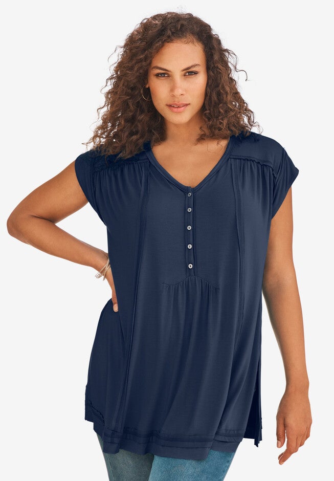 V-Neck Henley Ultra Femme Tunic, NAVY, hi-res image number null