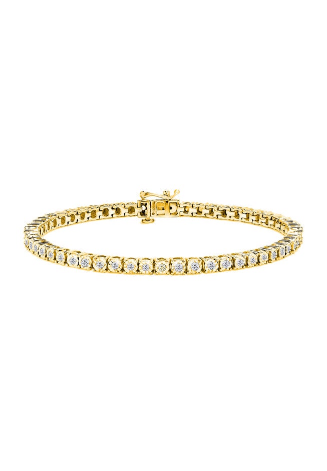 Yellow Gold Plated Sterling Silver Miracleset Diamond Round Faceted Bezel Tennis Bracelet 7 inches, YELLOW GOLD, hi-res image number null