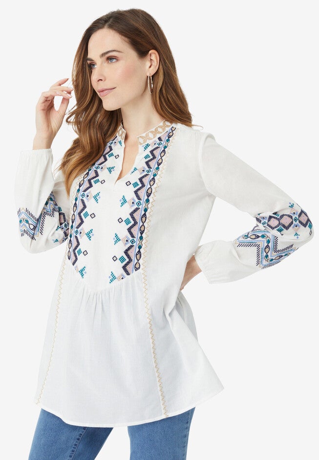 Embroidered Cotton Voile Blouse, , alternate image number null