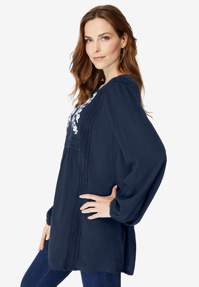 Embroidered Crinkle Top, , alternate image number null