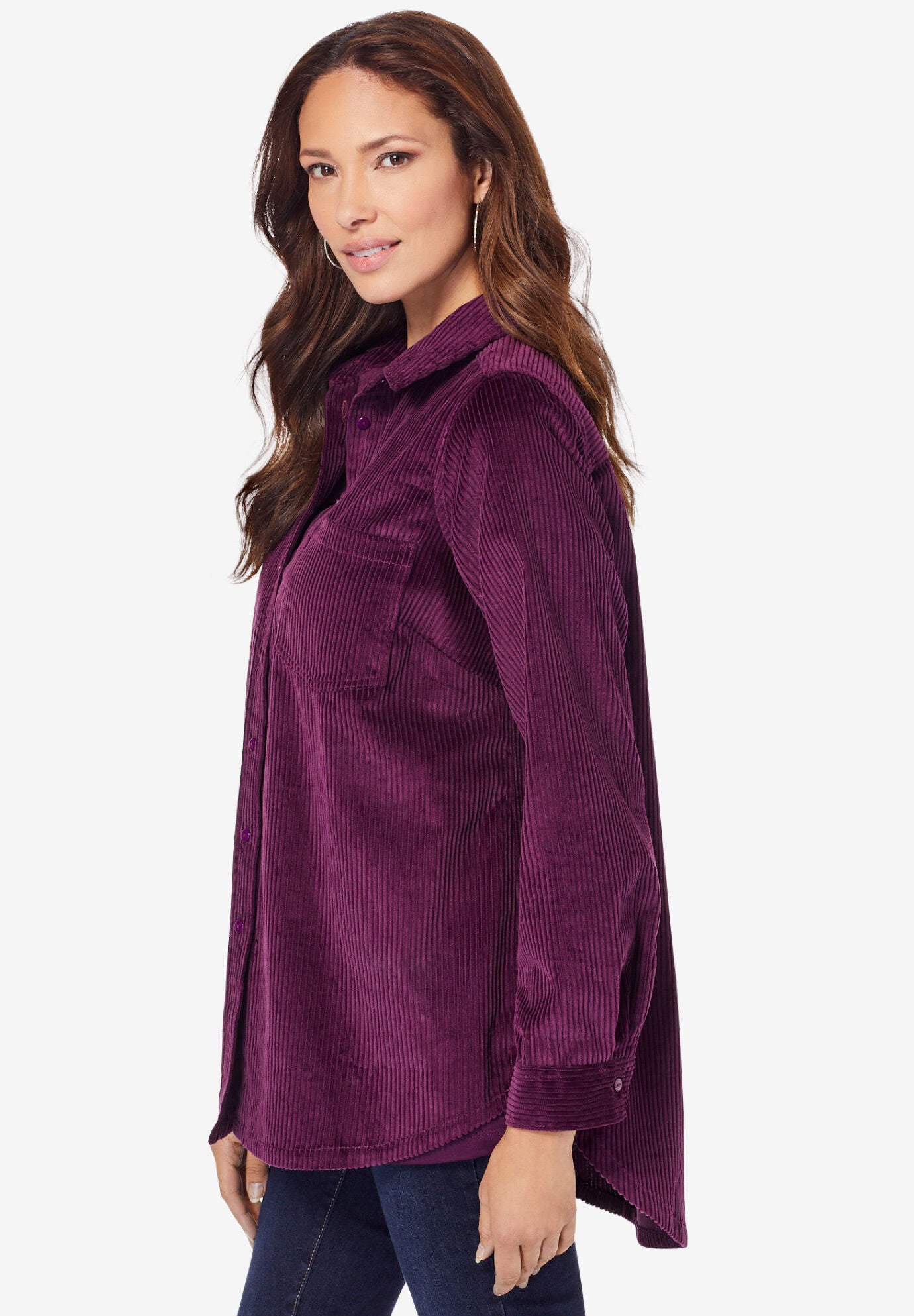 Corduroy Button-Front Shirt, , alternate image number 4