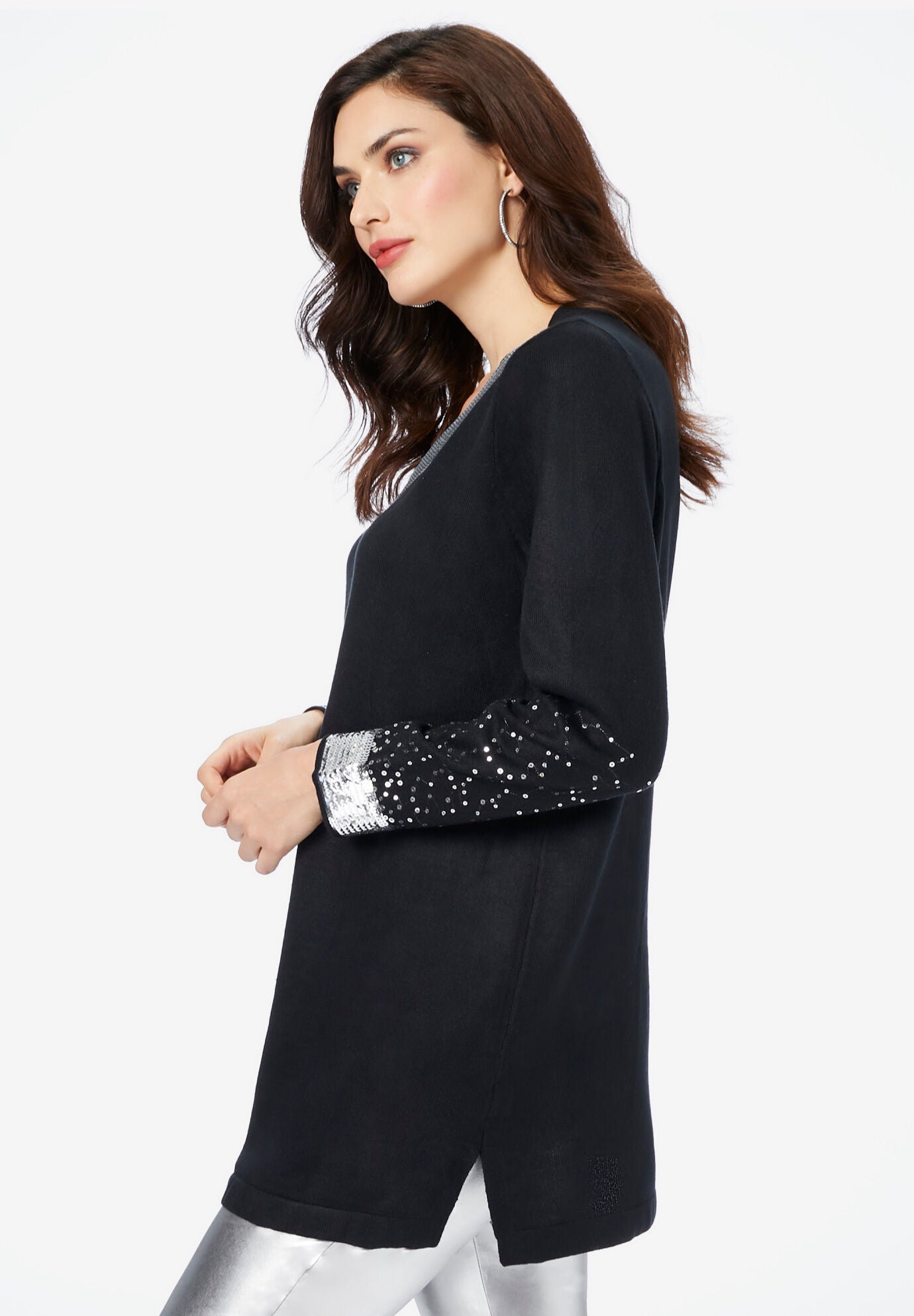 Sequin Pullover Sweater, BLACK BORDER SEQUIN, alternate image number 3