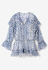 Ruffle Keyhole Tunic with Bell Sleeves, , alternate image number null