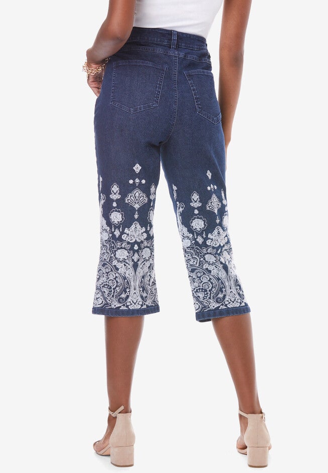 Geometric Embroidered Capri Jean, , on-hover image number 1