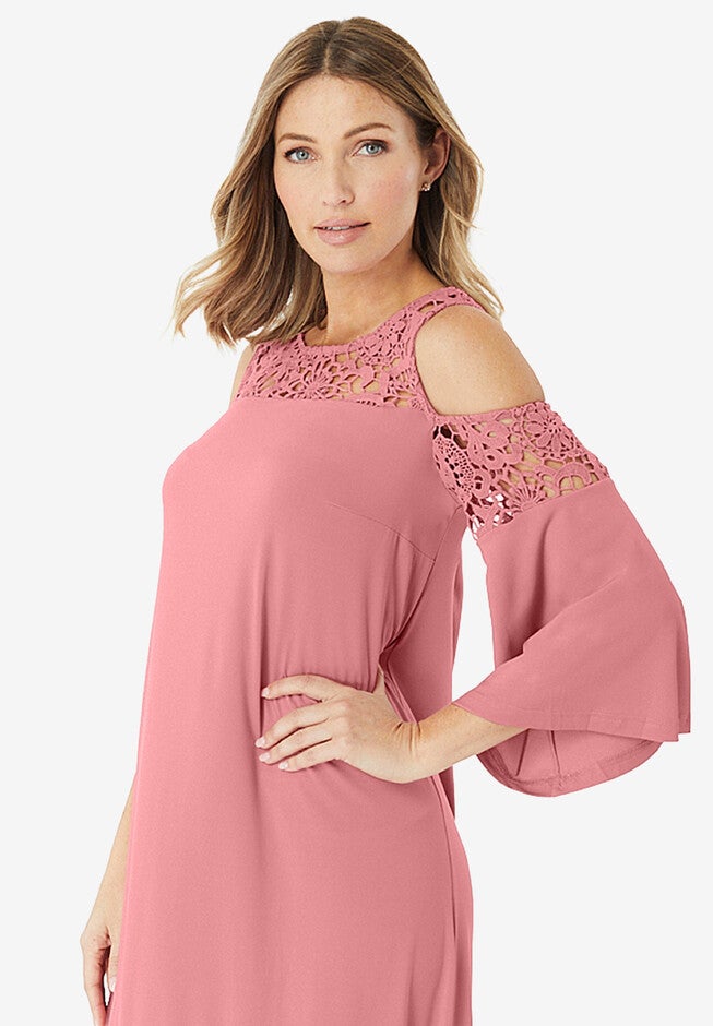 Lace-Panelled Ultrasmooth® Fabric Cold-Shoulder Dress, , alternate image number null