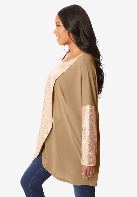 Sequin Paneled Overlay Top, , alternate image number null