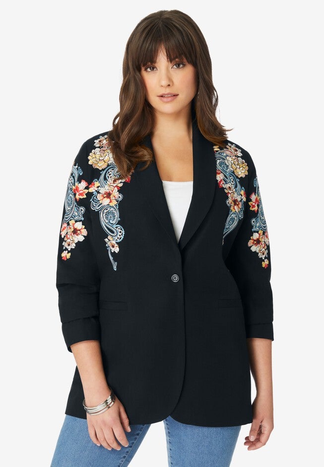 Embroidered Blazer, BLACK PAISLEY EMBROIDERY, hi-res image number null