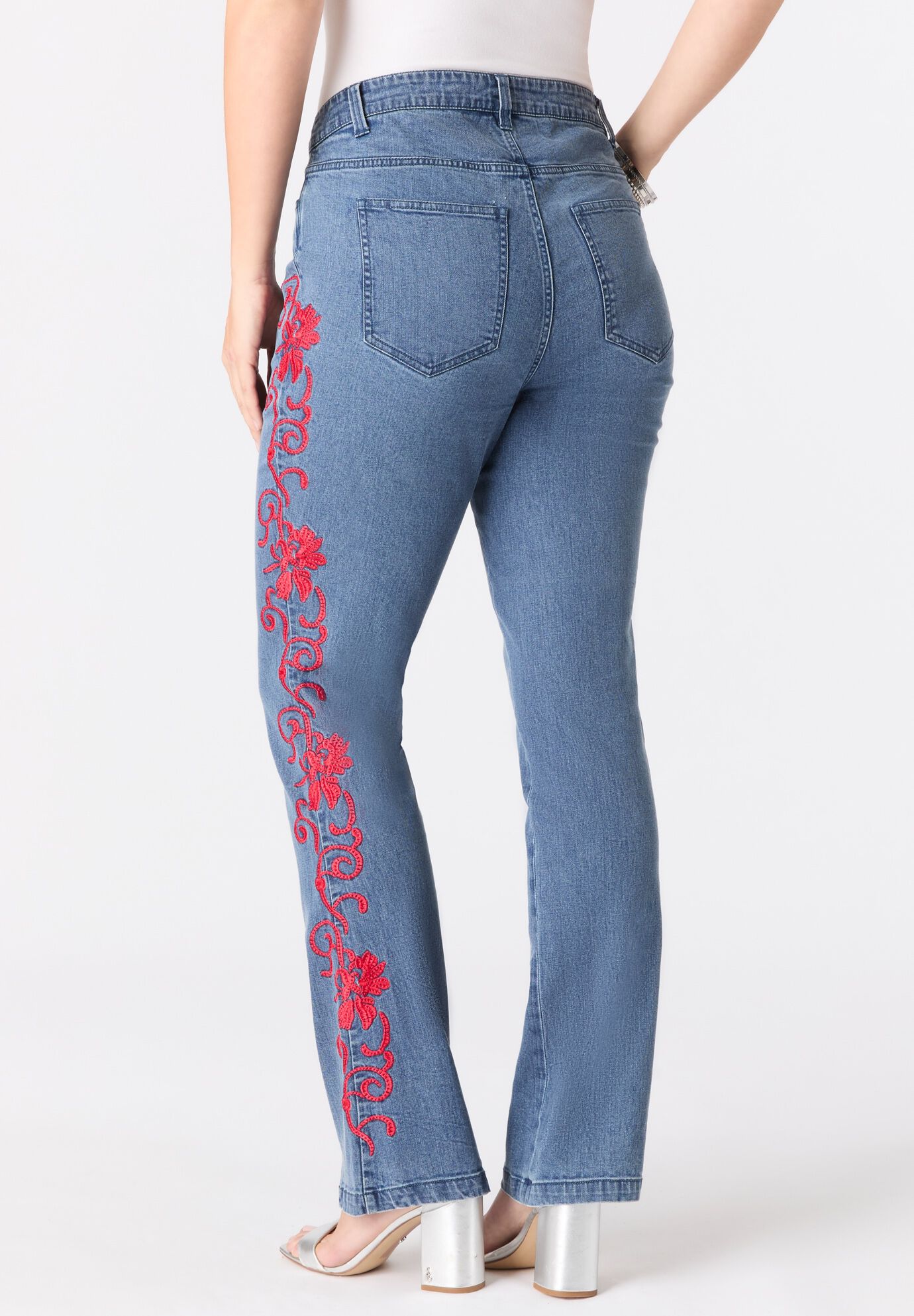 Plus Size Whitney Jean with Invisible Stretch&reg;, VIVID RED SWIRL EMBROIDERY, alternate image number 2