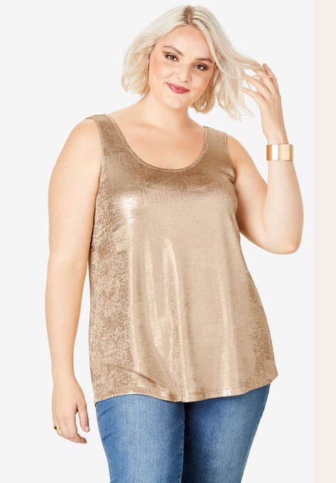 Scoopneck Metallic Tank Top, , alternate image number null