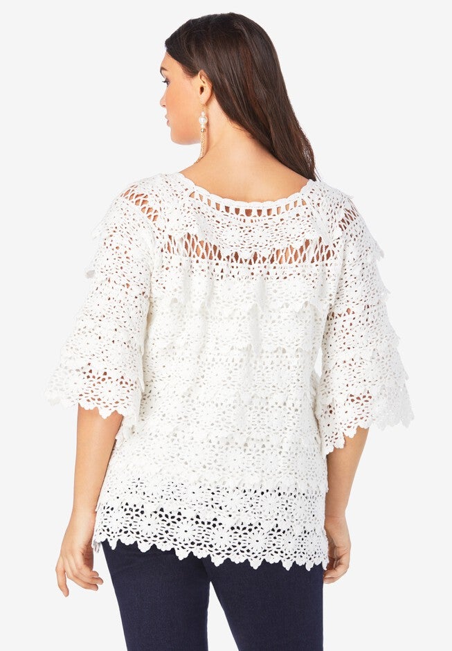 Tiered Crochet Sweater, , on-hover image number 1