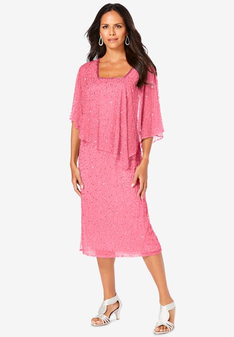 Embellished Capelet Dress, SALMON ROSE, hi-res image number null