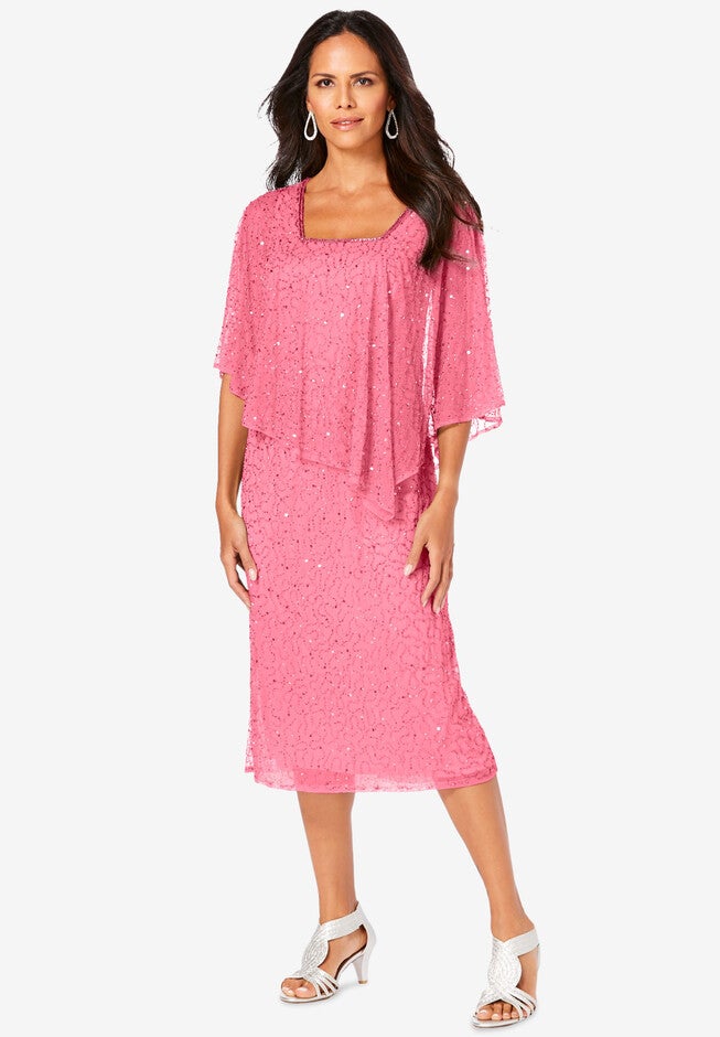 Embellished Capelet Dress, SALMON ROSE, hi-res image number null