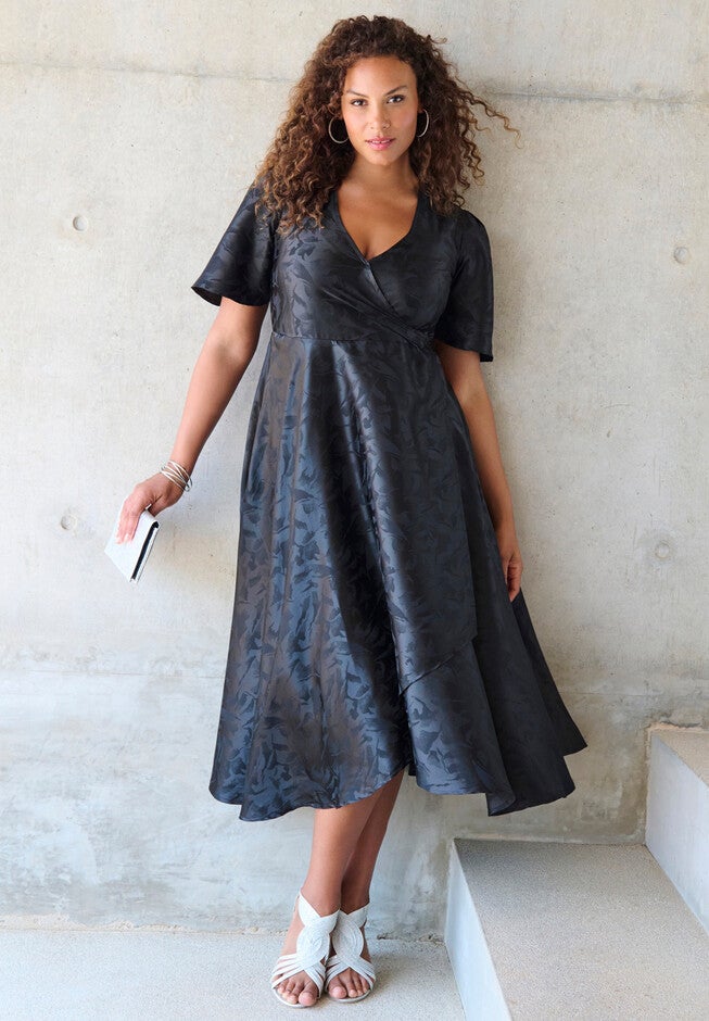 Faux-Wrap Satin Dress, , alternate image number null