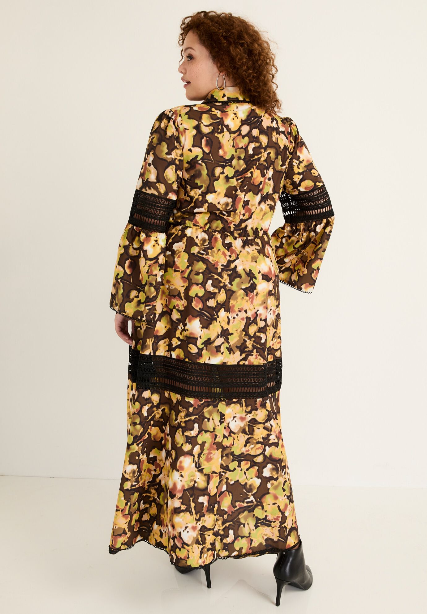 Lace-Panelled Midi Shirt Dress, WATERCOLOR FLORAL, on-hover image number 1
