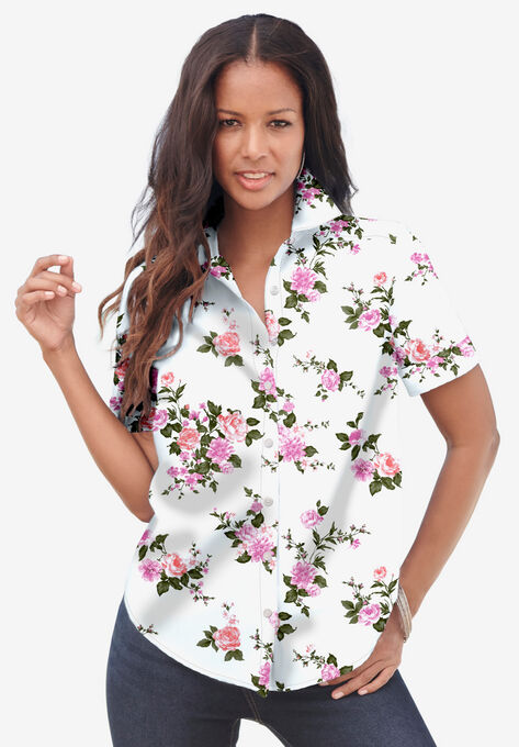 Short-Sleeve Kate Big Shirt, WHITE MIXED FLOWERS, hi-res image number null