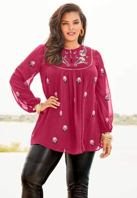 Embroidered Peasant Tunic, , alternate image number null