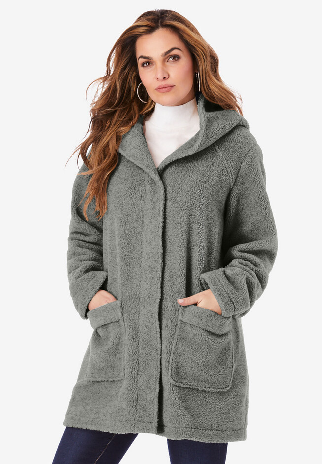 Hooded Textured Fleece Coat