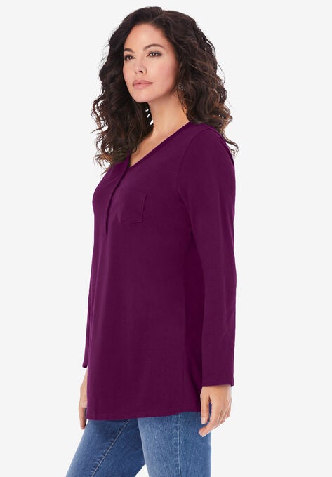 Long-Sleeve Henley Ultimate Tee with Sweetheart Neck, , alternate image number null