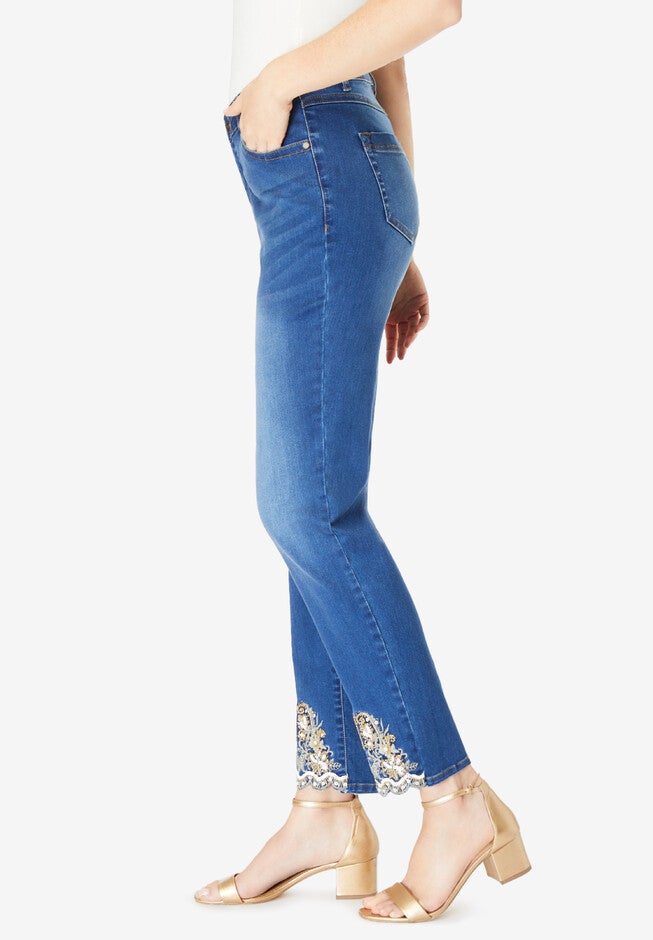 Embellished Straight-Leg Ankle-Length Jean, , alternate image number null