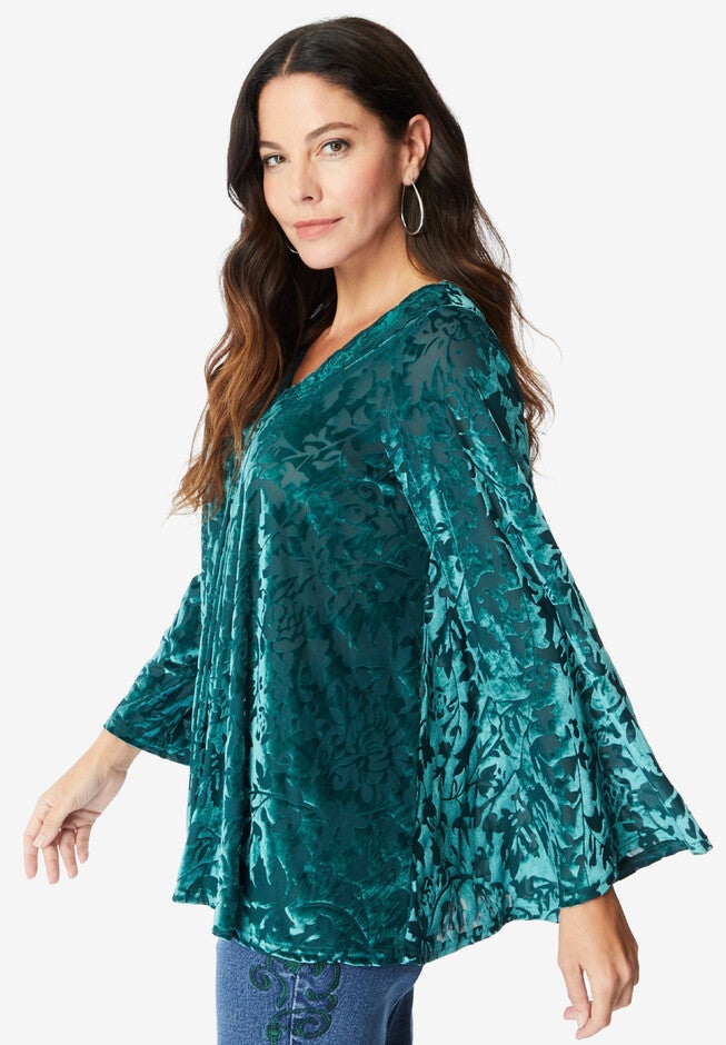 Notch-Neck Devoré Top, , alternate image number null