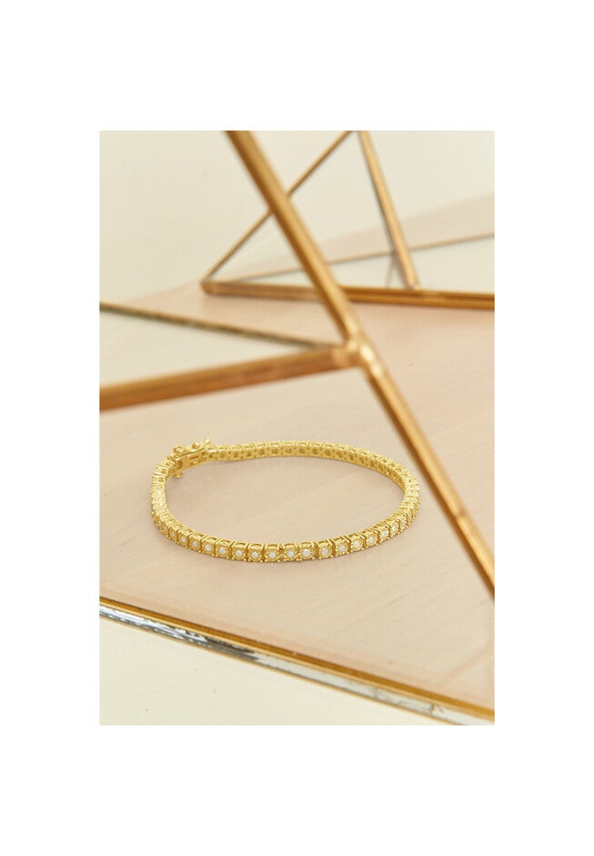 Yellow Gold Plated Sterling Silver Miracleset Diamond Round Faceted Bezel Tennis Bracelet 7 inches, , alternate image number null