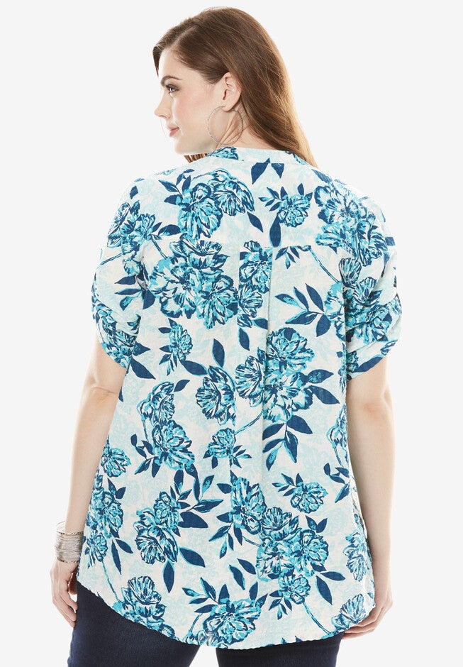 Seersucker Shirt with Tab Sleeves, , alternate image number 3