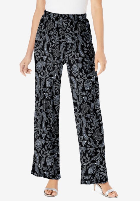 Ultrasmooth® Fabric Wide-Leg Pant, BLACK FOLK PAISLEY, hi-res image number null