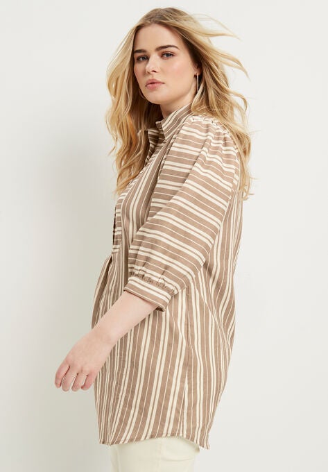 Half Button-Down Lino Soleil Tunic, , alternate image number null