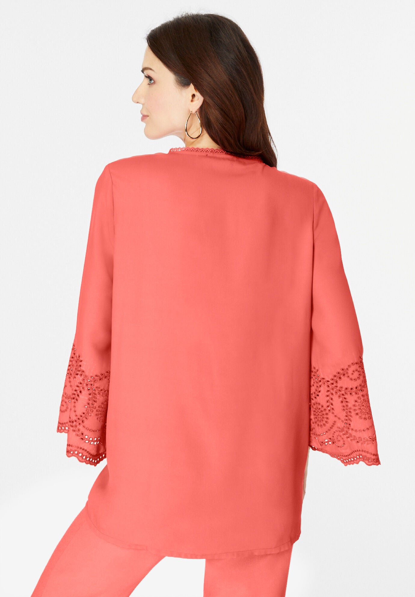 Eyelet Georgette Tunic, SUNSET CORAL, on-hover image number 1