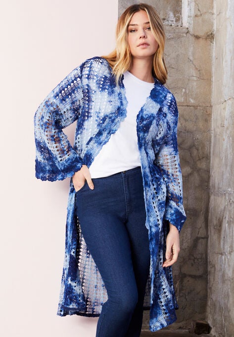 Tie-Dye Crochet Cardigan, BLUE TIE DYE CROCHET, hi-res image number null
