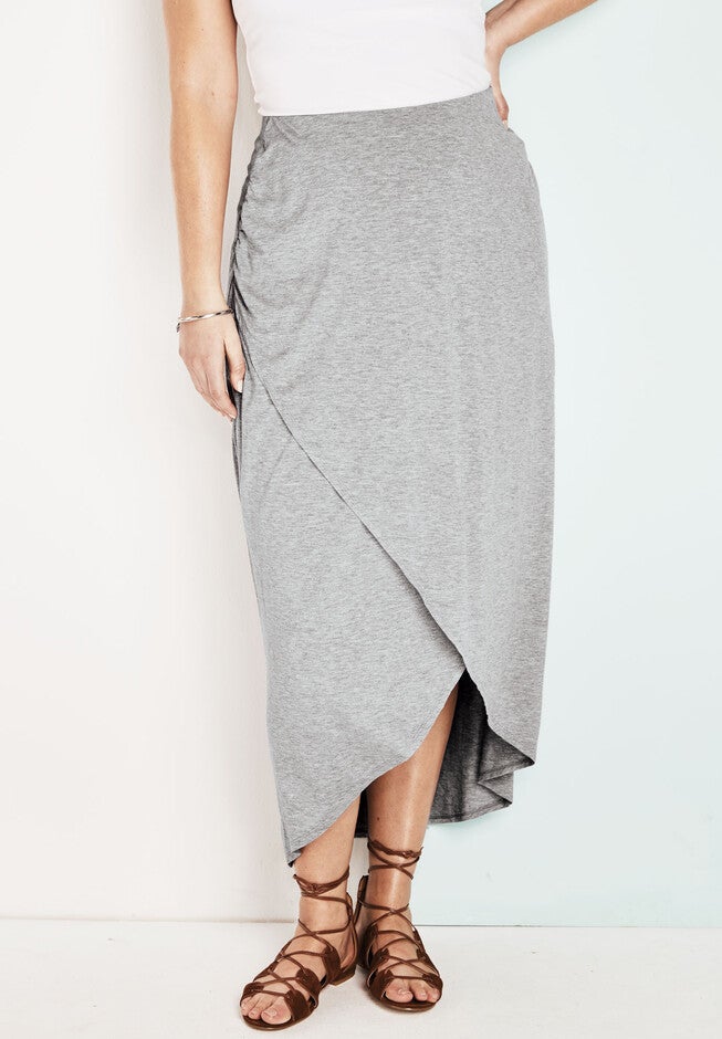 Faux Wrap Maxi Skirt, HEATHER GREY, hi-res image number 0