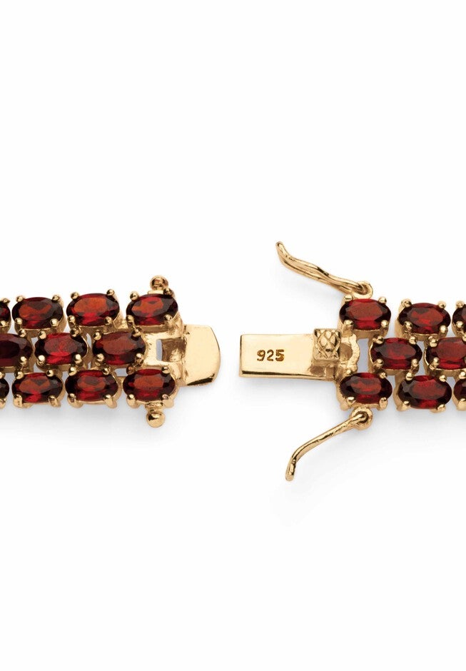 Gold & Silver Tennis Bracelet with Oval Garnet, , on-hover image number 1