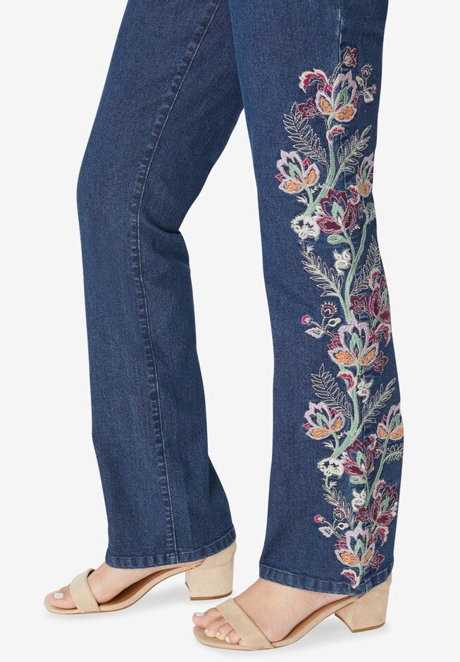 Invisible Stretch® Contour Embroidered Bootcut Jean, , alternate image number null