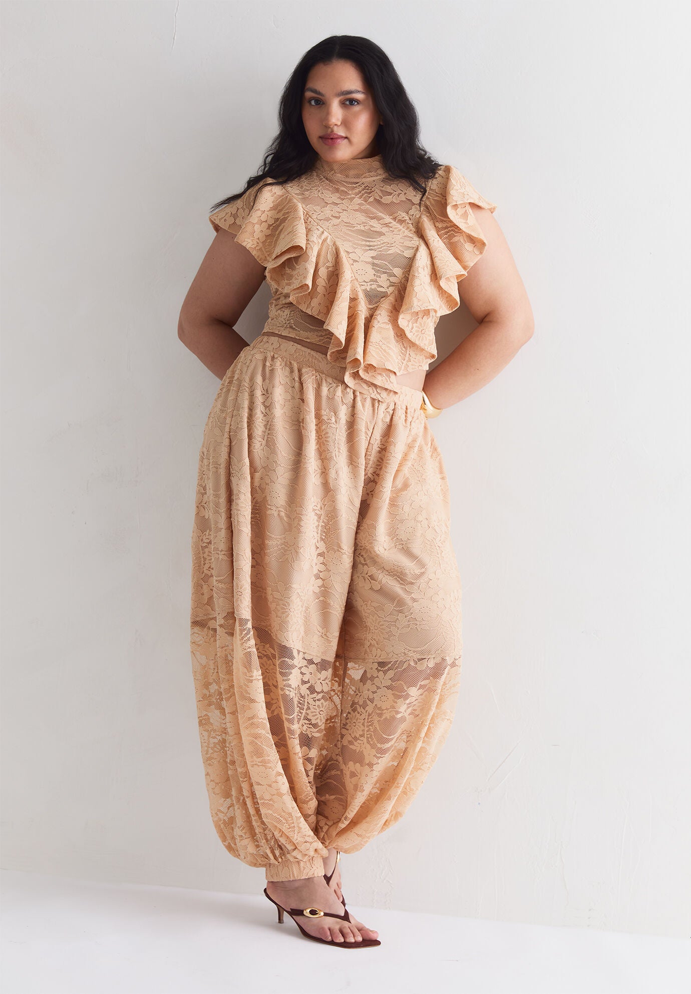 Floral Lace Ruffle Top, MELLOW BUFF, alternate image number 4