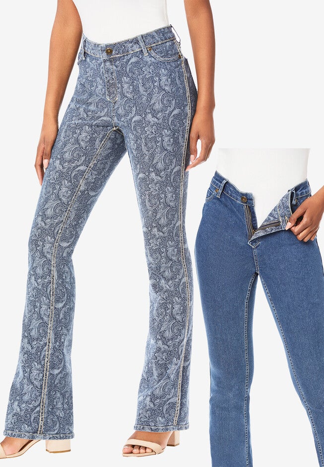 Reversible Printed Bootcut Jean, DENIM ETCHED FILIGREE, hi-res image number 0