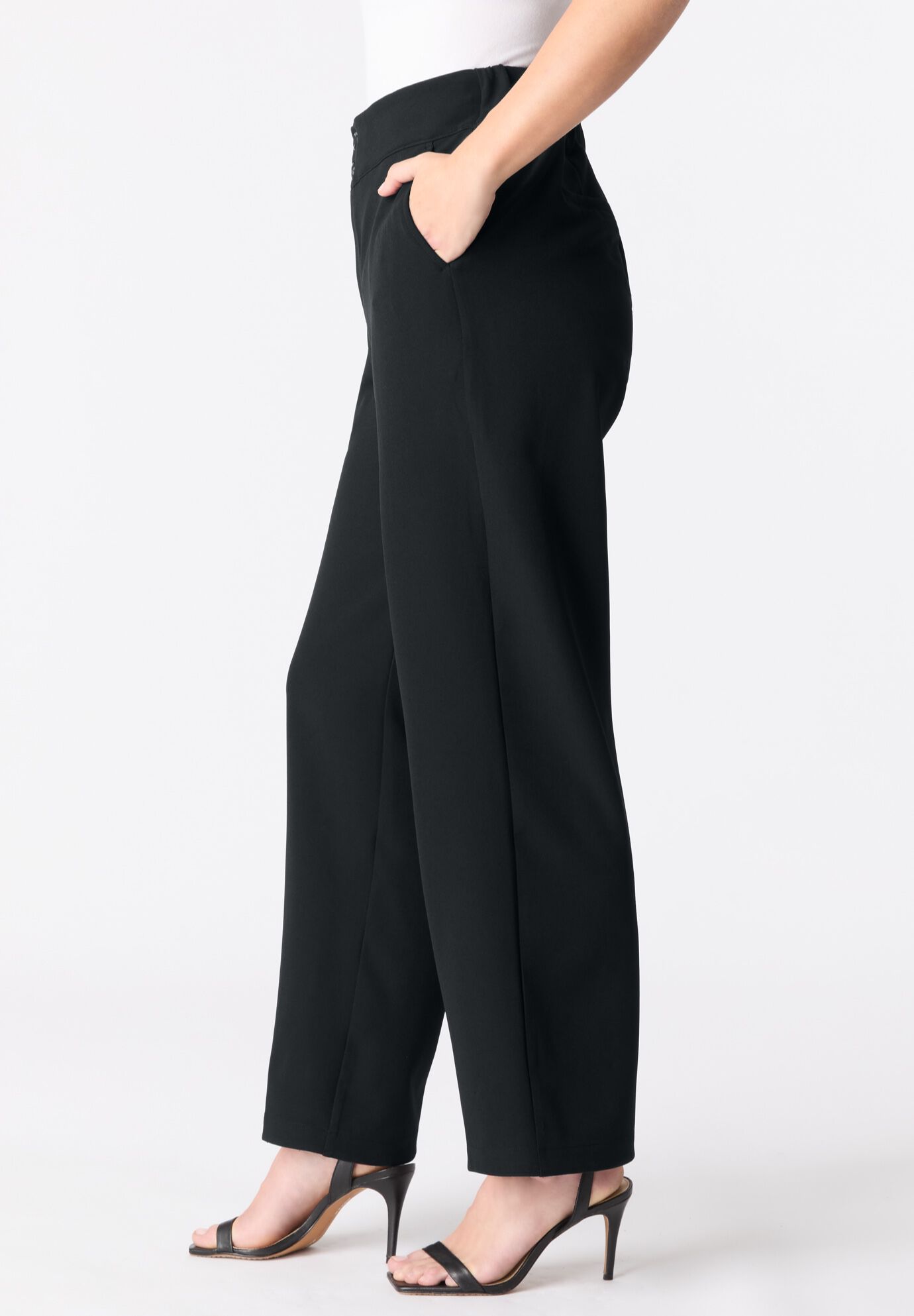 Plus Size Bi-Stretch Wide Leg Pant, BLACK, alternate image number 2