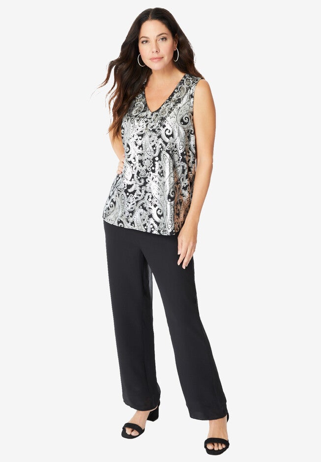 Foil-Print Georgette Pant-Set., , alternate image number null
