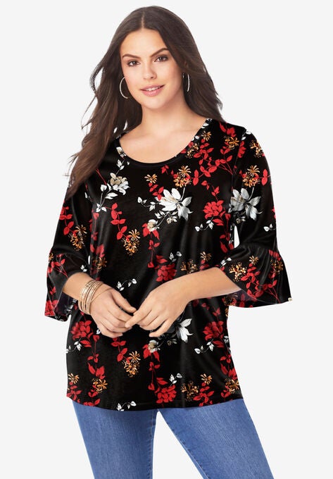 Bell-Sleeve Ultimate Tee, BLACK SKETCHED VINES, hi-res image number null