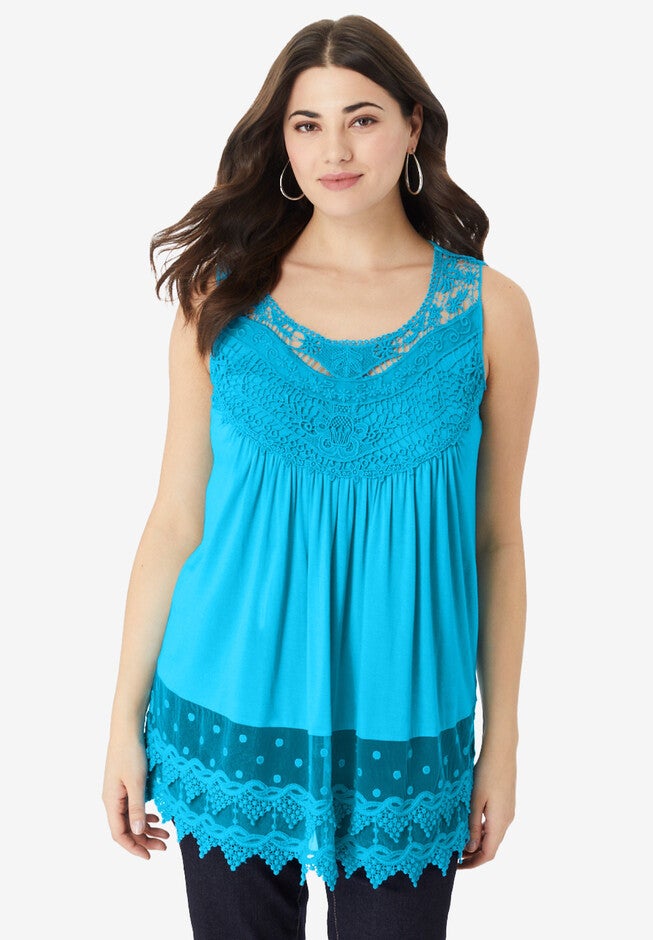 Illusion Lace Bib Tank, OCEAN, hi-res image number null