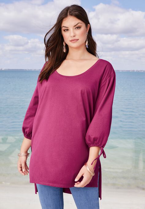 Tie-Sleeve Ultimate Tunic with High-Low Hem, , alternate image number null