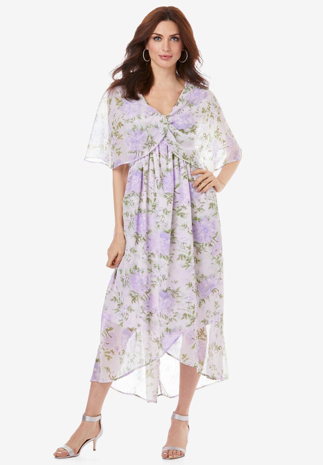 Tulip Hem Georgette Dress, LAVENDER PEONY BOUQUETS, hi-res image number 0