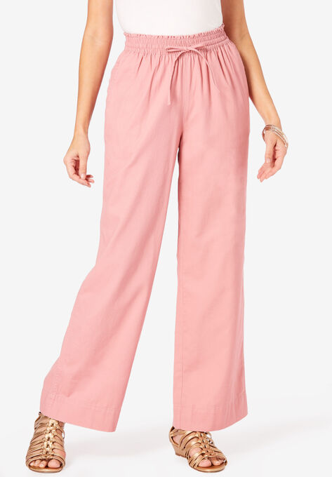 Pull-On Wide-Leg Chambray Pant, DESERT ROSE, hi-res image number null