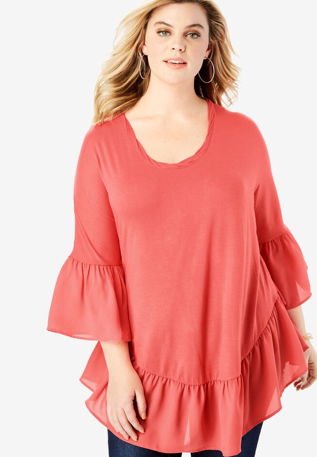Ruffle-Hem Drape Tunic, NO COLOR, hi-res image number 0