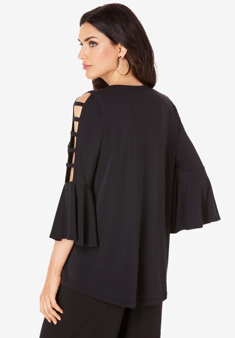 Ultrasmooth® Fabric Lattice-Sleeve Top, , on-hover image number null